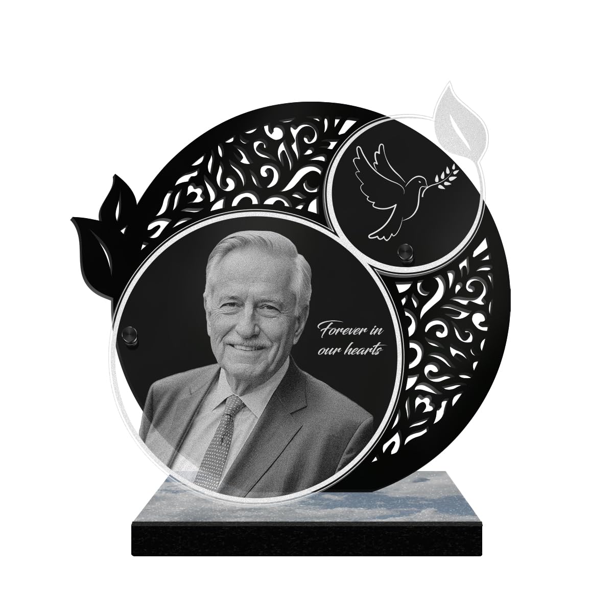 ETERNEL - Personalized Funeral Plaque Lace Colombe Customizable Photo and Text, laser-engraved funeral plaque for tribute, cemetery plaque, mortuary, mourning, funeral
