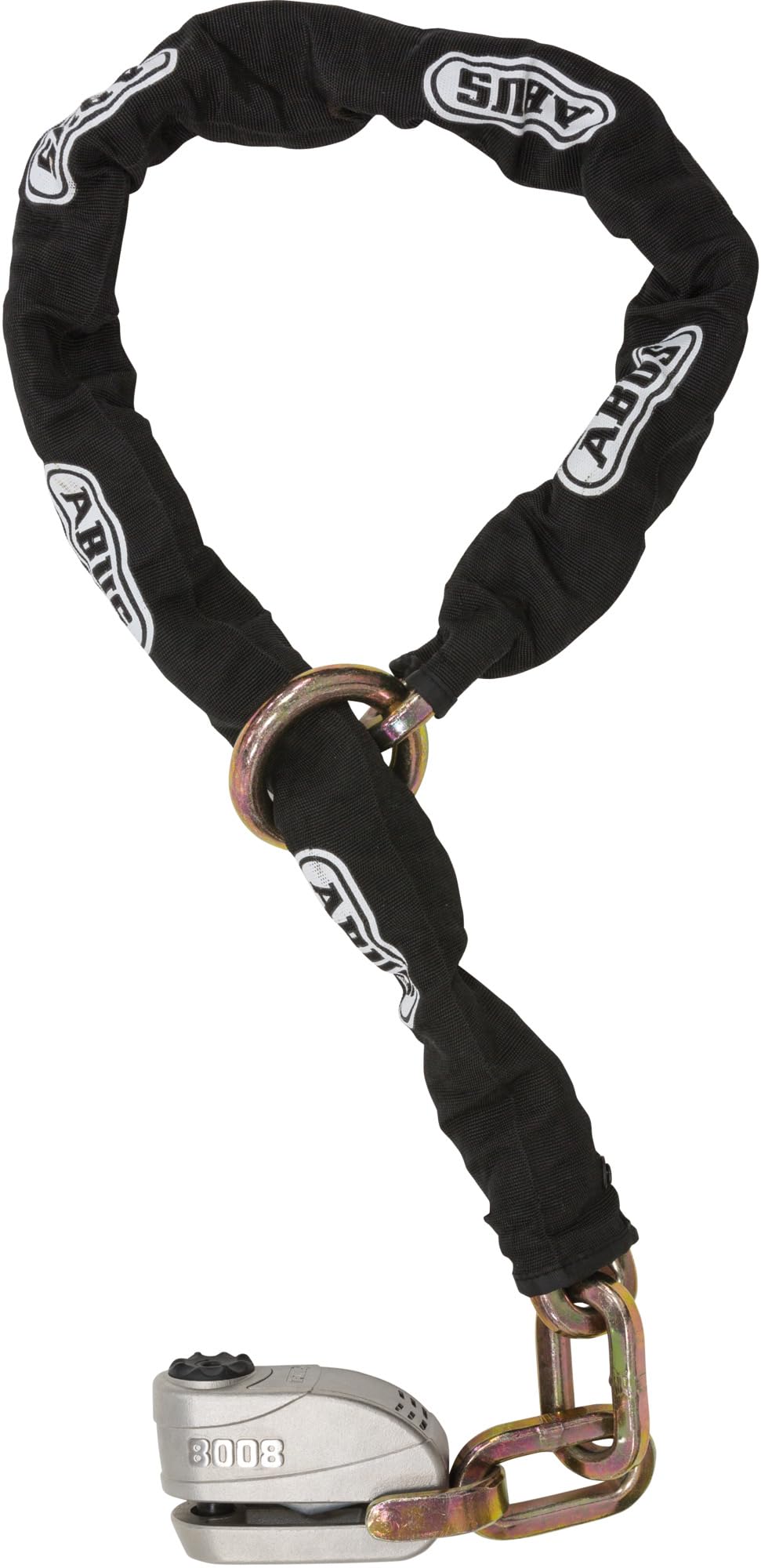 ABUS Combinación de candado y cadena Granit Detecto XPlus™ 8008/12KS120 - Candado de moto con función de alarma - Nivel de seguridad 20, negro