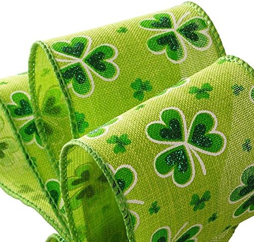 2 1/2" X 10 Yards St Patrick Shamrock Natural Ribbon