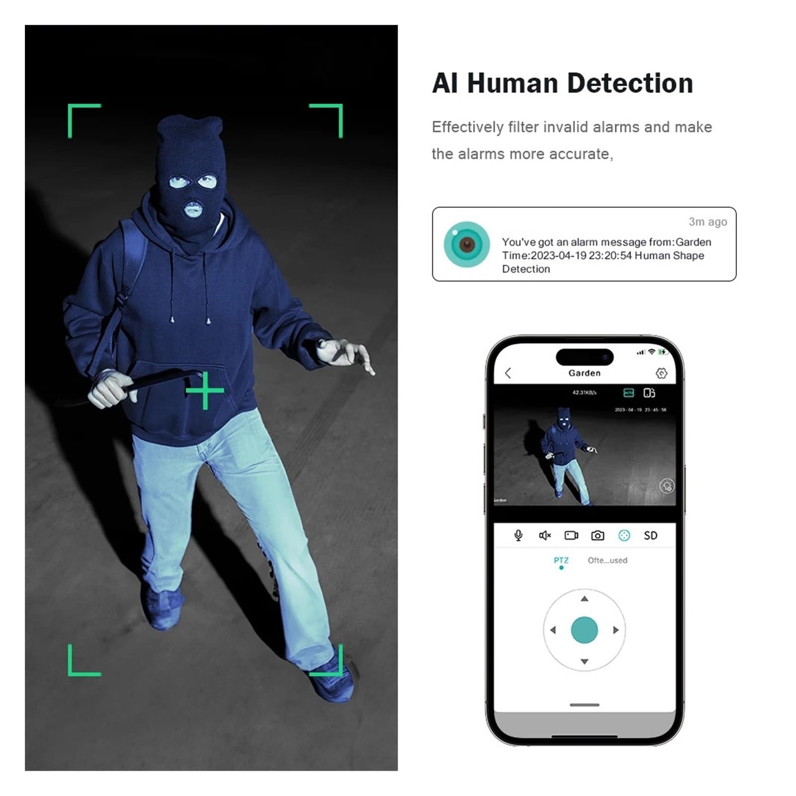 Caméra de sécurité, Caméra de Surveillance IP Solaire 4MP, Zoom numérique 4X, détection Humaine PIR, Audio, accès à Distance, AI extérieure étanche(White No Card)