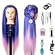 FEIYANJF Frisierkopf Trainingsköpfe Übungskopf, Echthaar Friseurkopf Synthetic Hairdressing Cosmetology Mannequin Puppenkopf Schaufensterpuppe mit Halterung, Haar Zubehör für Frisöre (Pulverblau)