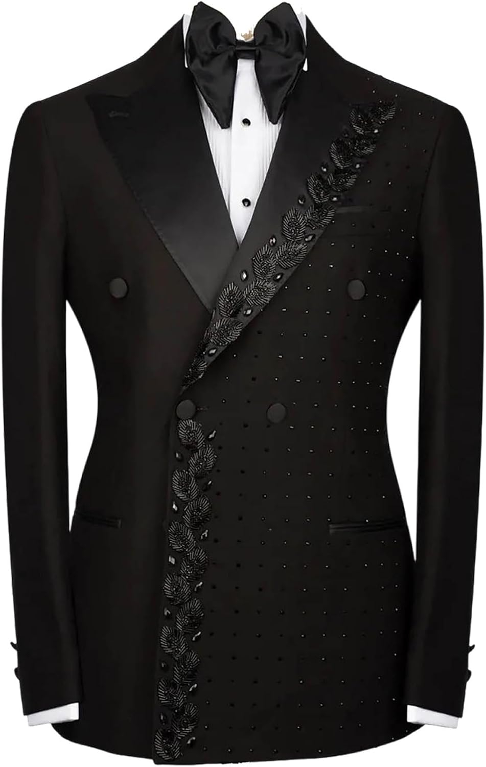 Men's Fashion Wedding Tuxedo Handwork Rhinestone Blazer Slim Fit Peak Lapel Double Breasted Jacket for Dinner Prom