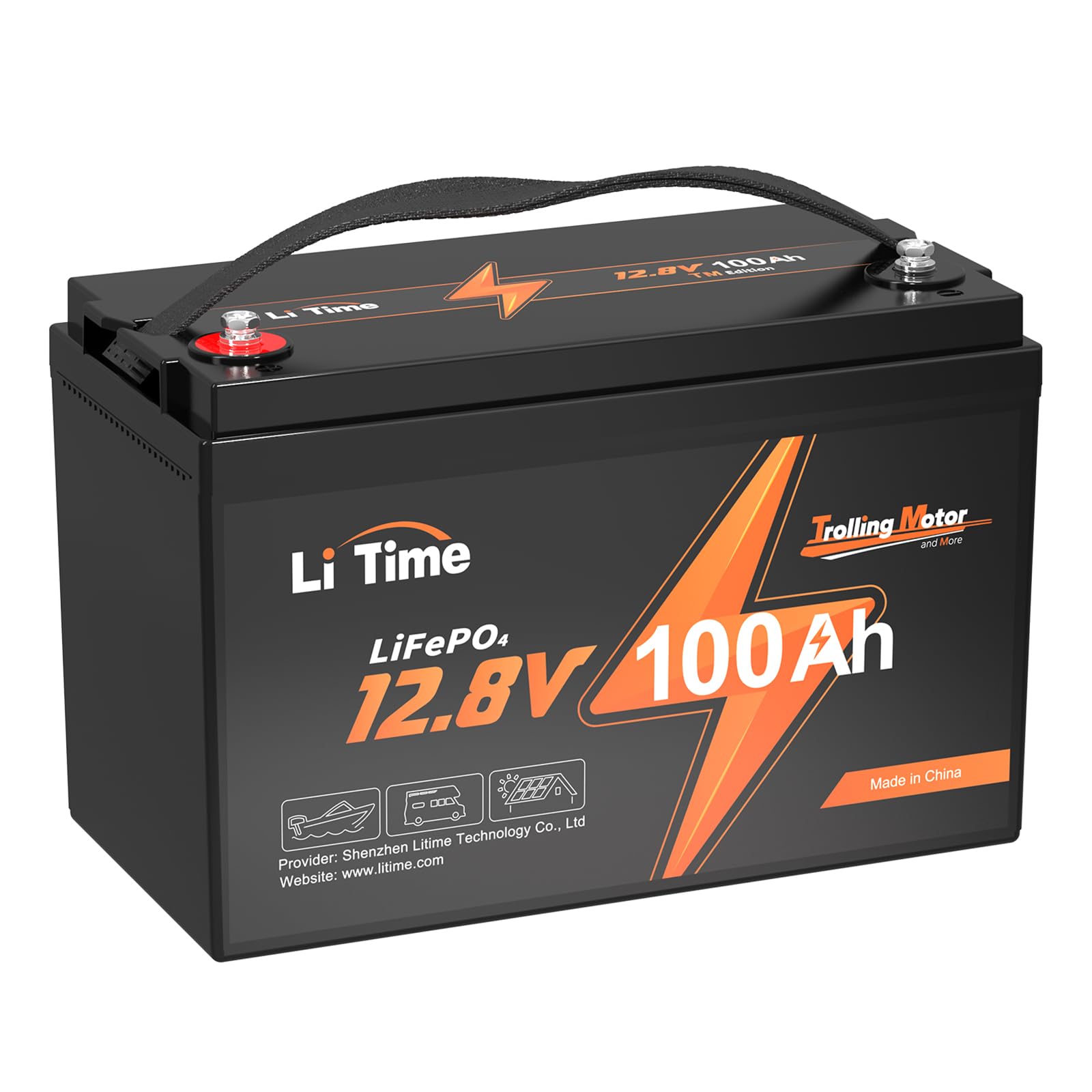 Litime 12V 100Ah Motori Trolling Batteria al Litio, Batteria Lifepo4 Con Protezione dalle Basse Temperature, 4000+ Cicli, Batteria Lifepo4 100Ah per Motori Trolling Barche