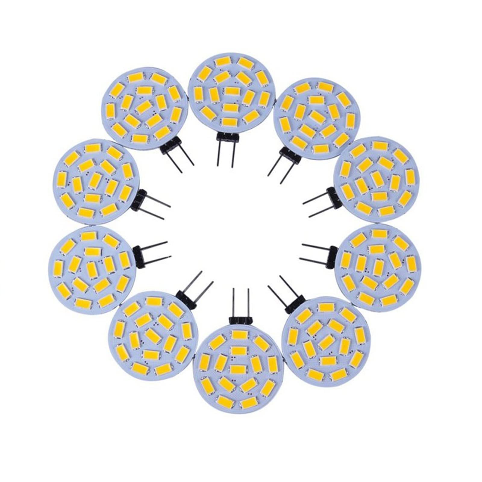 JETENCN DC12V LED G4 Round Spotlight Bulb Desk Wall Lamp Night Light 2W 5730 15leds No Flicker Range Hood Lights Replace 20W Halogen Lamp(10pack), Cool White