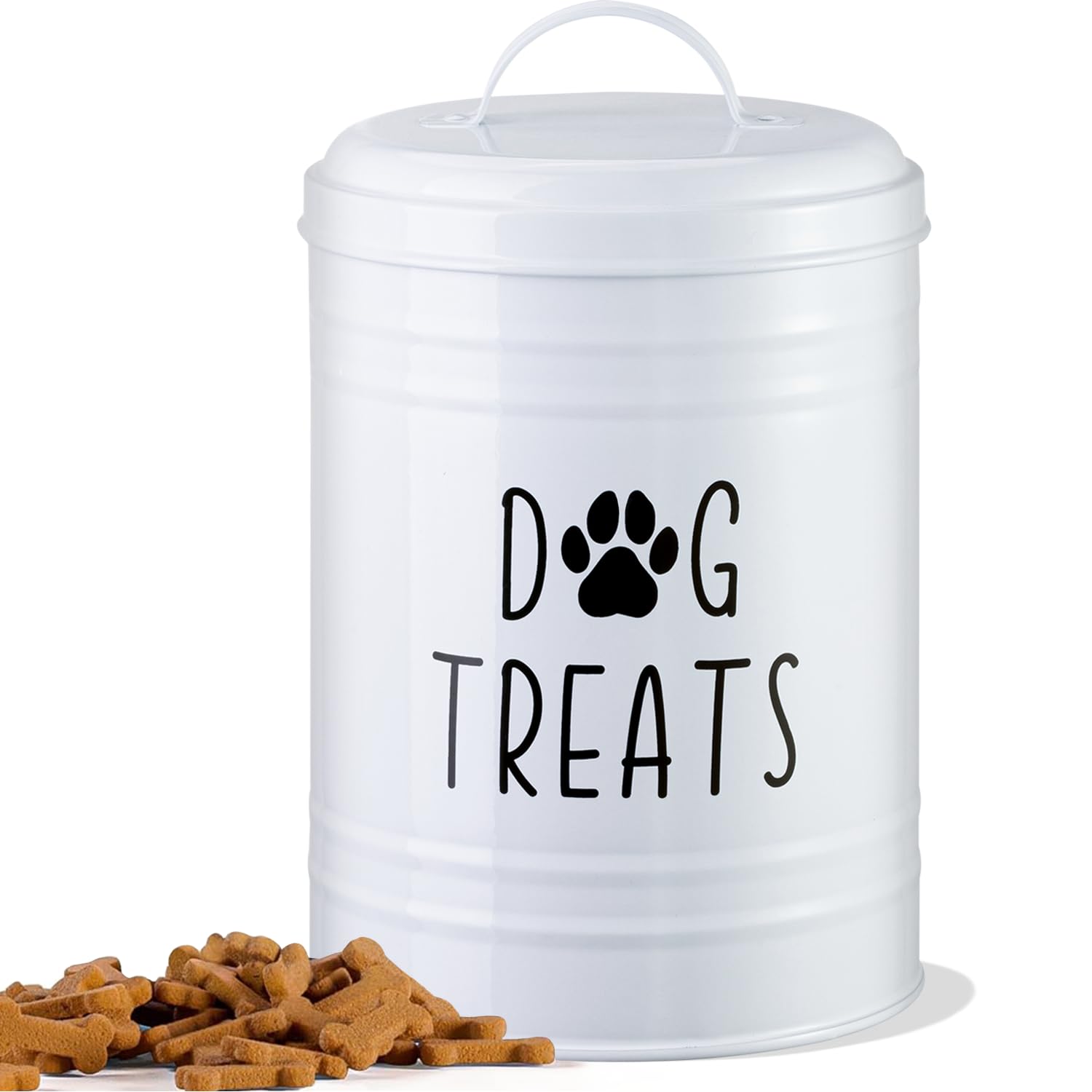 NIXBYO Dog Treat Container, Treat Container with Airtight Lid, Pack of 2-9 x 5.5 Inch & 7 x 4 Inch Metal Dog Biscuit Tin for Country House Kitchen Counter, Pet Snack Storage Box (White-Single) — image 1