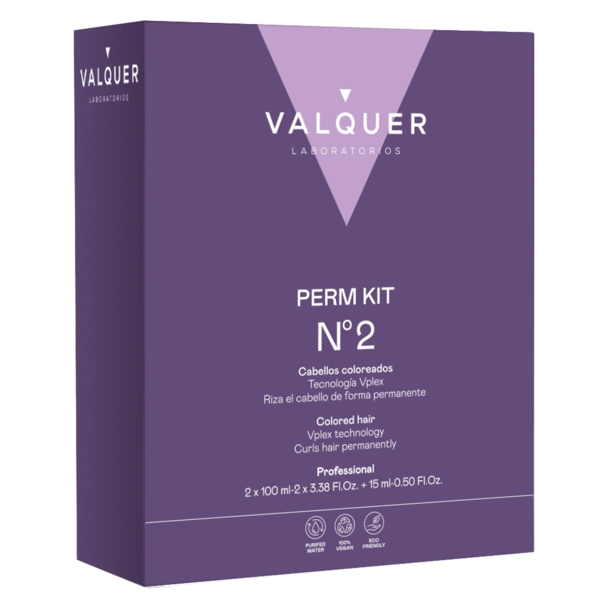 VALQUER Kit Permanente Professionnelle N°2 pour Cheveux Colorés | Boucles Naturelles Longue Durée | Préserve la Couleur | Technologie Vplex | 215 ml