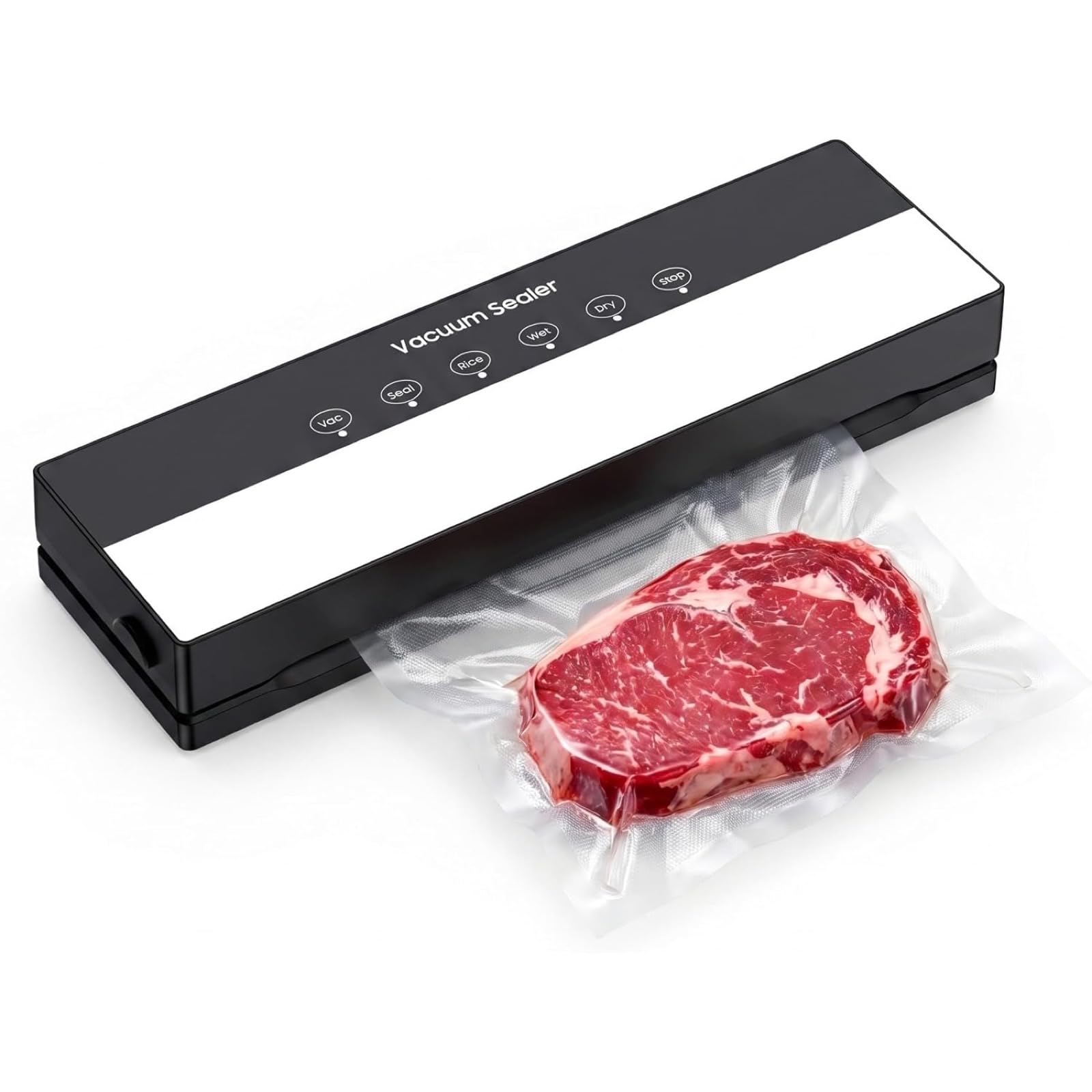 Envasadora al Vacío 5 en 1, Maquina al Vacio de Alimentos para Uso Doméstico y Comercial, Incluye bolsa de vacío，Fuerte Succión, Alimentos Secos, Humedos y Frescos (Black, 10 vacuum bags)