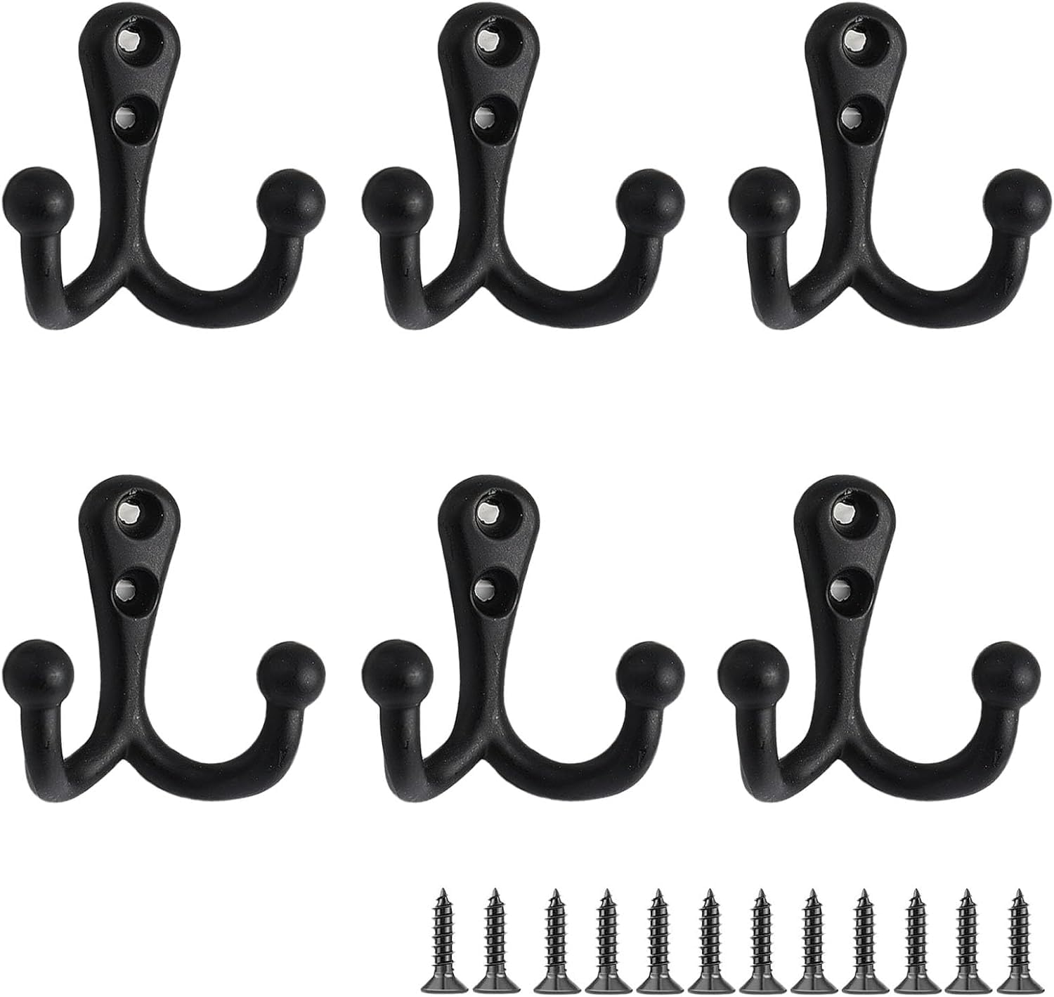 Paqwtyb Black 50*50Mm Hooks, 6 Pack Zinc Alloy Mural Hook Retro Coat