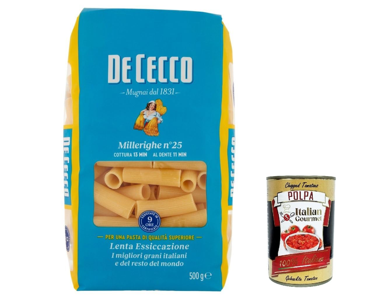 De Cecco Pasta Millerighe n° 25 500 g + Italian Gourmet Polpa 400 g