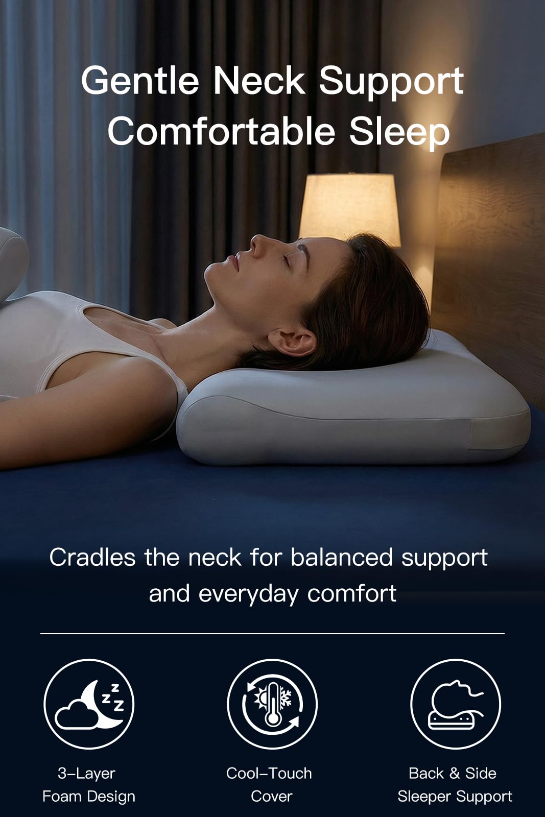 【Hotel Collection】 Memory Foam Pillow Queen Size, 3-Layer Ergonomic Bed Pillow for Neck Support, PCM Cooling Cover, Pressure Relief for All Sleep Positions (Blue Grey, Queen (30"x16.5"x3.9")) - 3