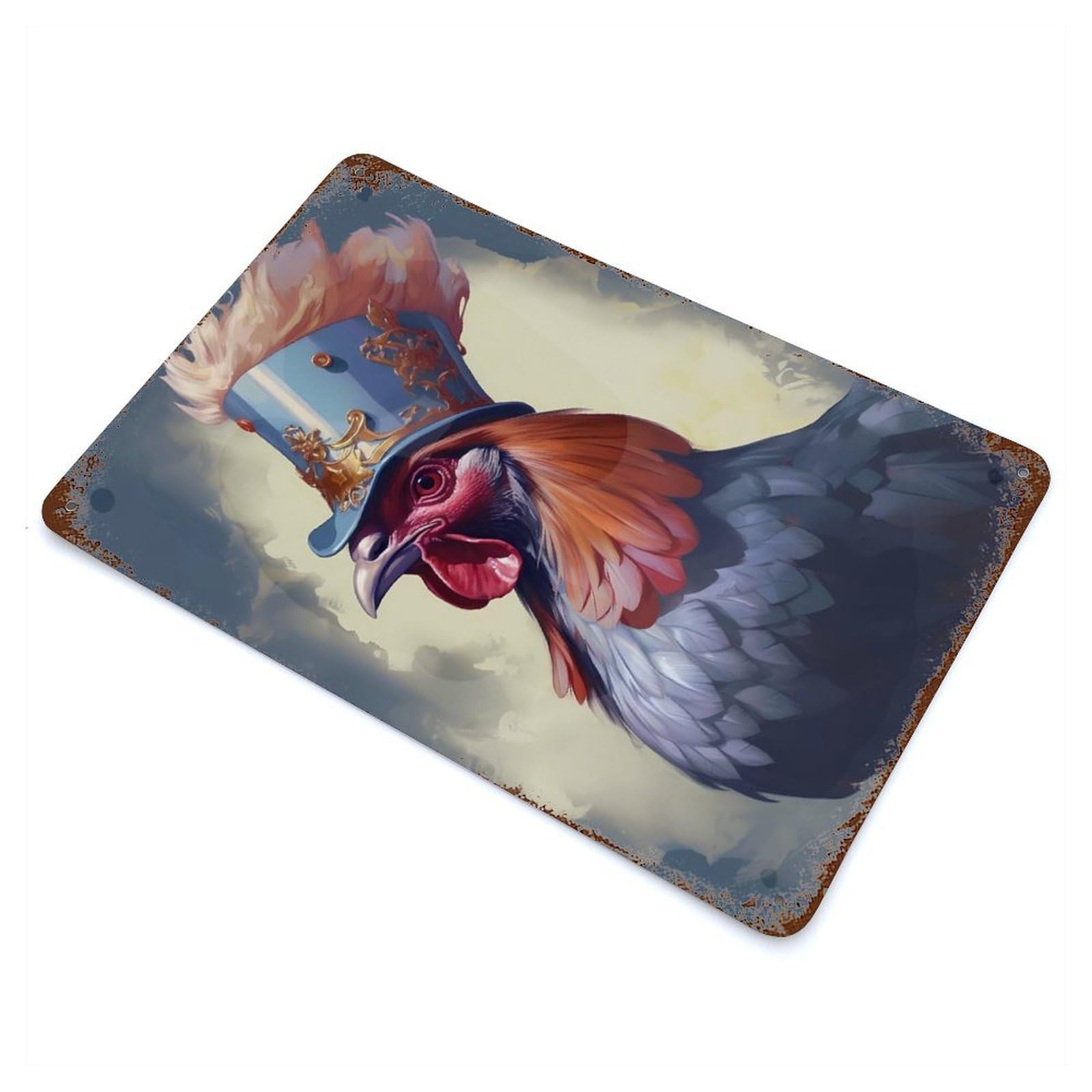 Chicken Engaging Rust Effect Tin Sign 11.8"x7.9", for Bistro, Counter And Cafe Decor, Decorative Metal Wall Art