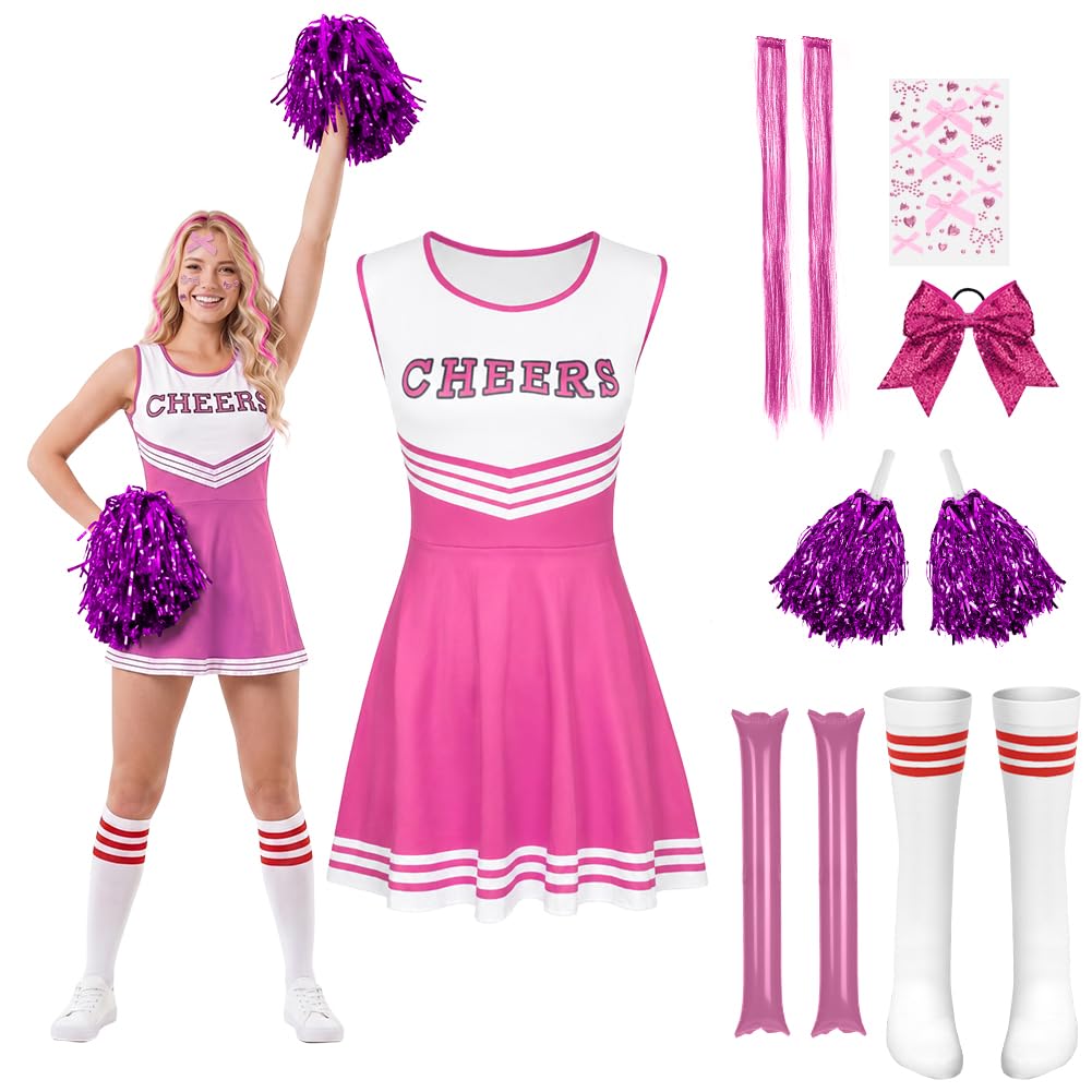 AYBUY Cheerleader Costume Women, Cheerleader Fancy Dress Outfit Uniform, Pink (M)