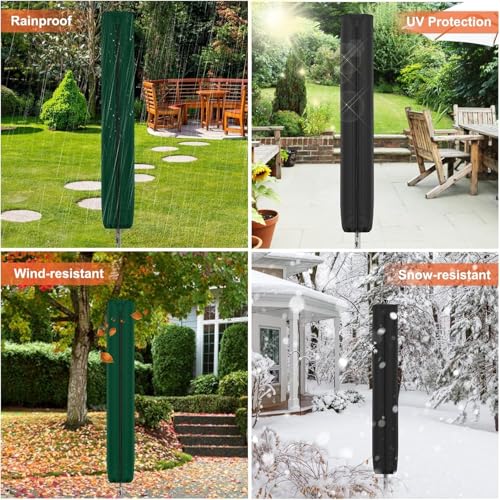 LATERN 2Pcs Rotary Washing Line Covers, 165CM x 16CM x 16CM Heavy Duty Waterproof Airer Cover with Anti-rust Zip & Drawstring Bag for Outdoor Clothes Airer Dryer, Garden Parasol (Black & Green) - Image 7