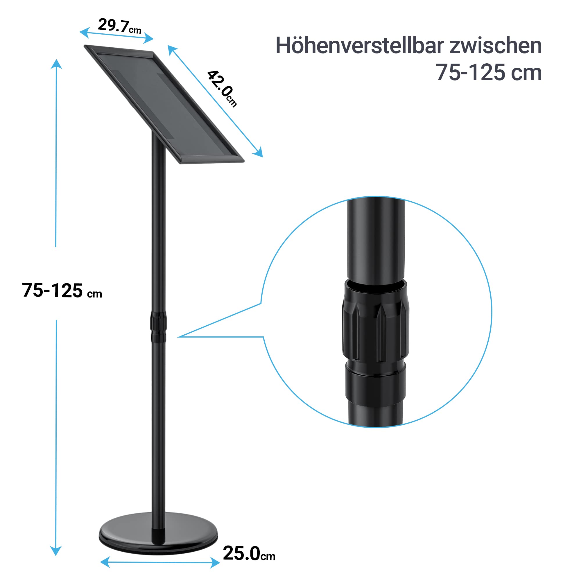 Infoständer Höhenverstellbar Edelstahl Informationsständer DIN A3 420x297mm Plakatständer Präsentationsständer Werbeständer (Schwarz, A3)
