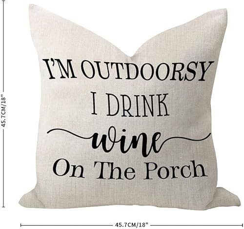 Miniatura 2 de Funda de almohada sólida de 18 x 18 pulgadas con texto en inglés "I'm Outdoorsy I Drink Wine On The Porche", funda de almohada decorativa cuadrada