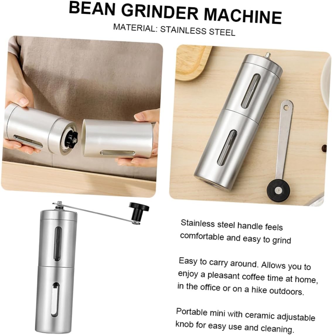 Manual Stainless Steel Coffee Grinder Portable Bean Mill with Grind Settings for Home and Travel Hand Crank Coffee Mill