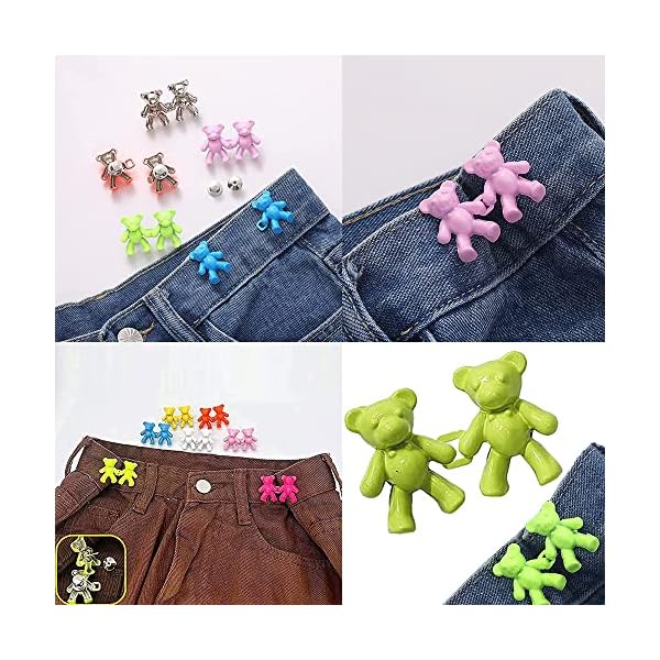 4-piece cute bear seamless waist button, bear denim button pin, adjustable belt button extender, no need to sew waist tightener pin, suitable for women's skirt jeans - Image 4
