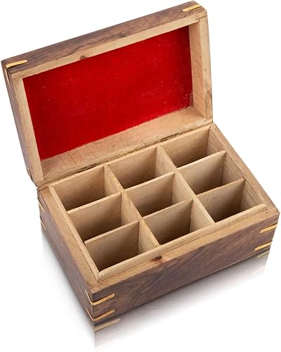 Caja de té de madera para regalos de Navidad, organizador de té, contenedor con 9 compartimentos de almacenamiento para diferentes bolsas de té,