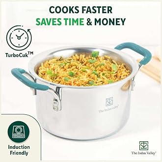 The Indus Valley Triply Stainless Steel Stock Pot/Handi/Briyani Pot/Dutch Oven With Steel Lid|Very Small 16.7Cm/6.6 Inch,1.4Liter,0.9Kg|Induction Friendly|Nonstick 3-Layer Body