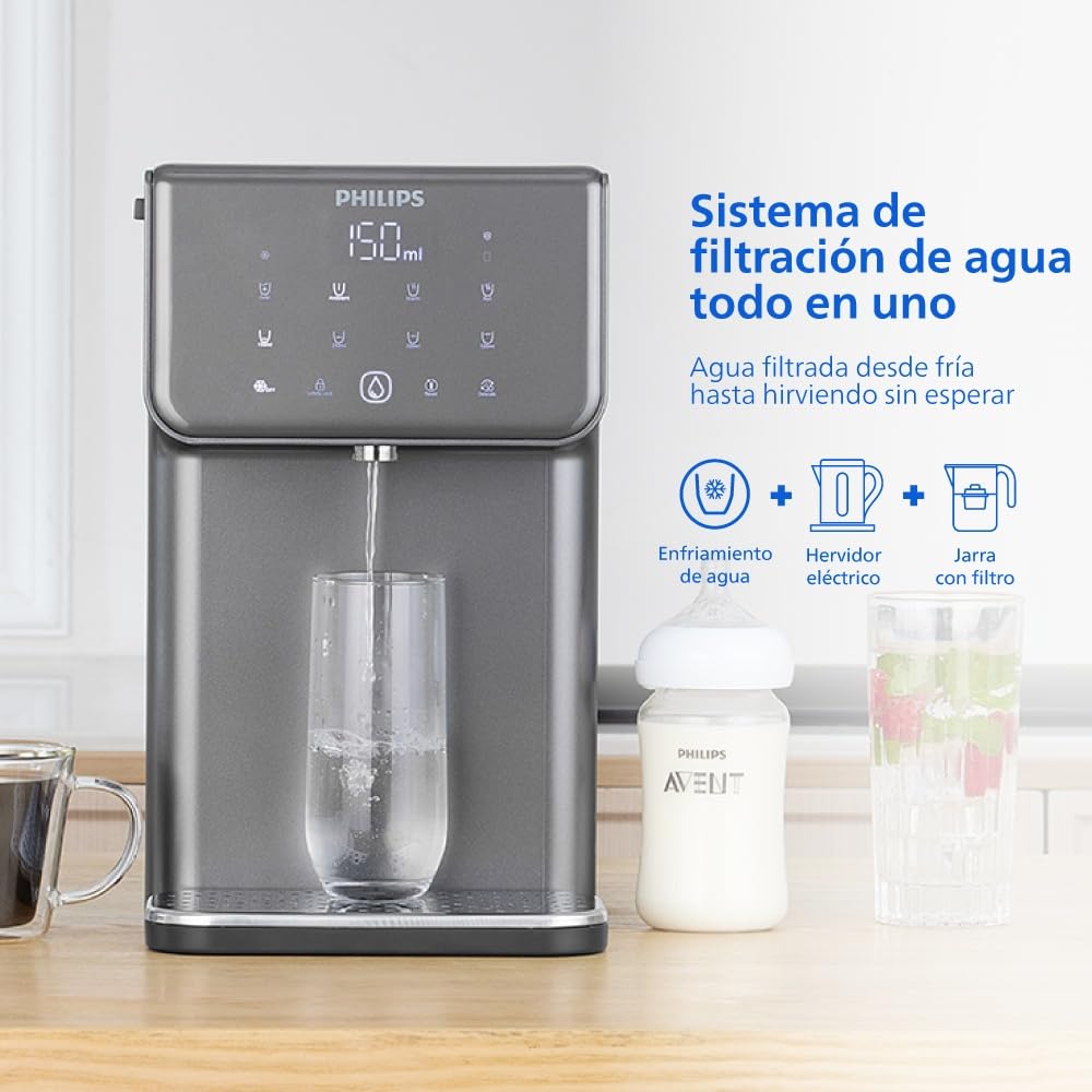 Philips 3500 Series Dispensador de Agua Caliente y Fría con Filtración Taste+, Agua Filtrada Caliente y Fría en Segundos, Protección Antibacteriana UV-C, No Requiere Instalación