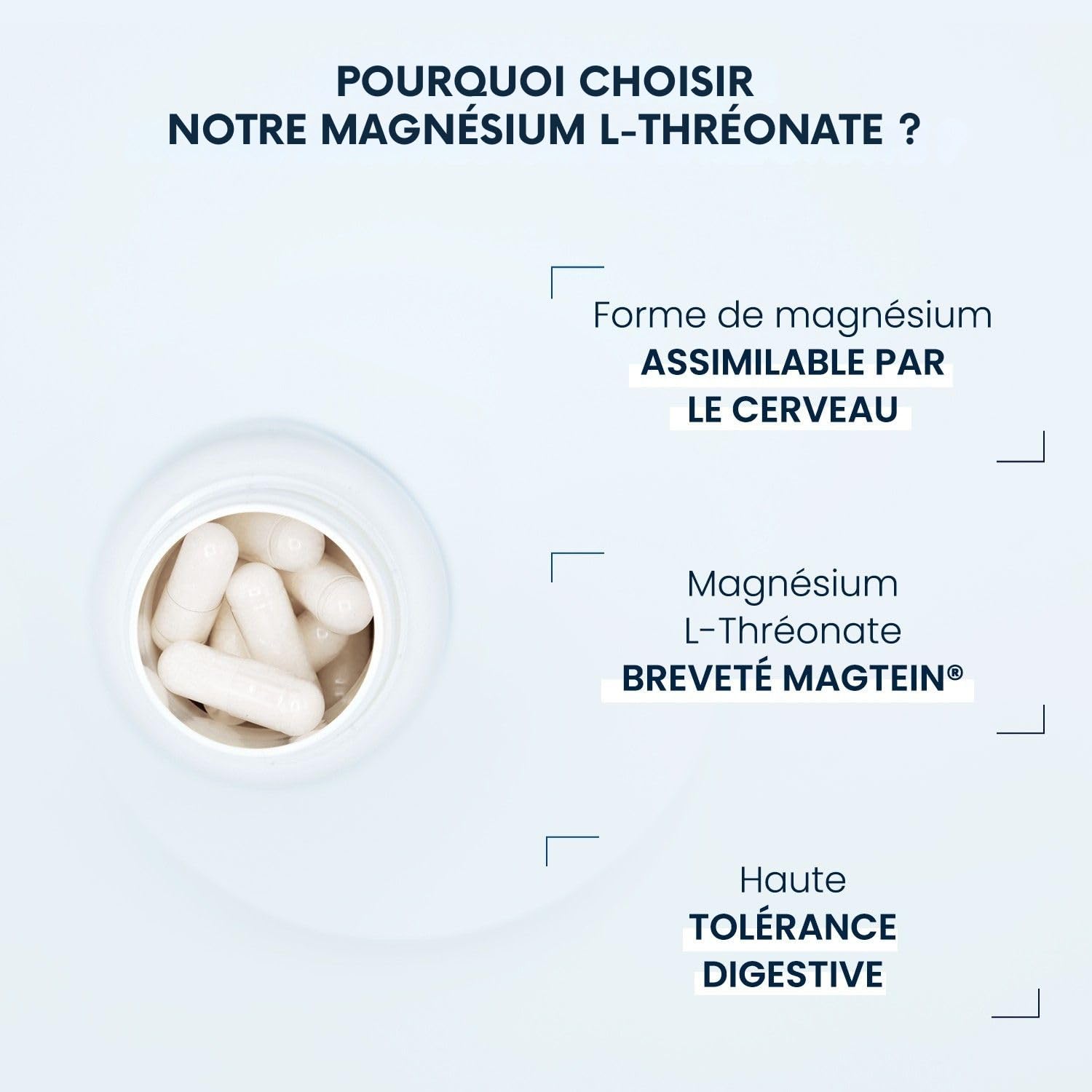Magnésium L-thréonate Magtein® - Mémoire, Concentration, Fonctions cognitives, Fatigue - Haute Assimilation Cérébrale - Formule Brevetée - 667 mg - 90 Gélules (1 mois) - Fabrication Française - Dynveo