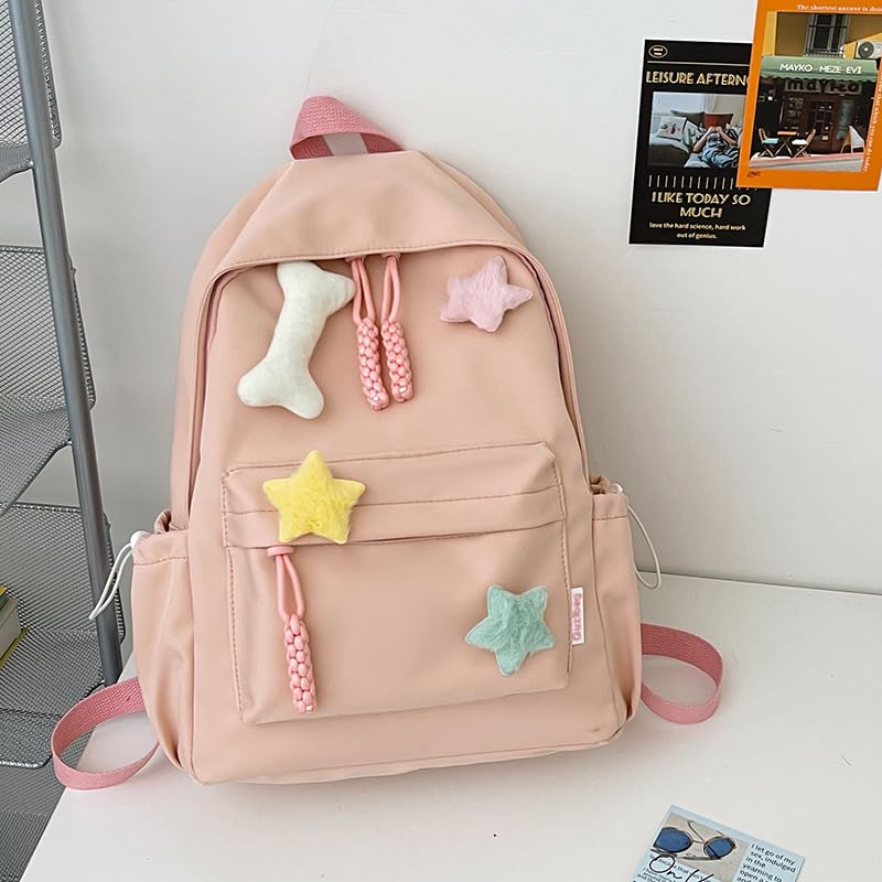 Cute Backpack for Women, Kawaii Y2K Backpack Daypack Aesthetic Bookbag Daypack Durable Harajuku Shoulder Bags Daily Use (Pink+pendant)3