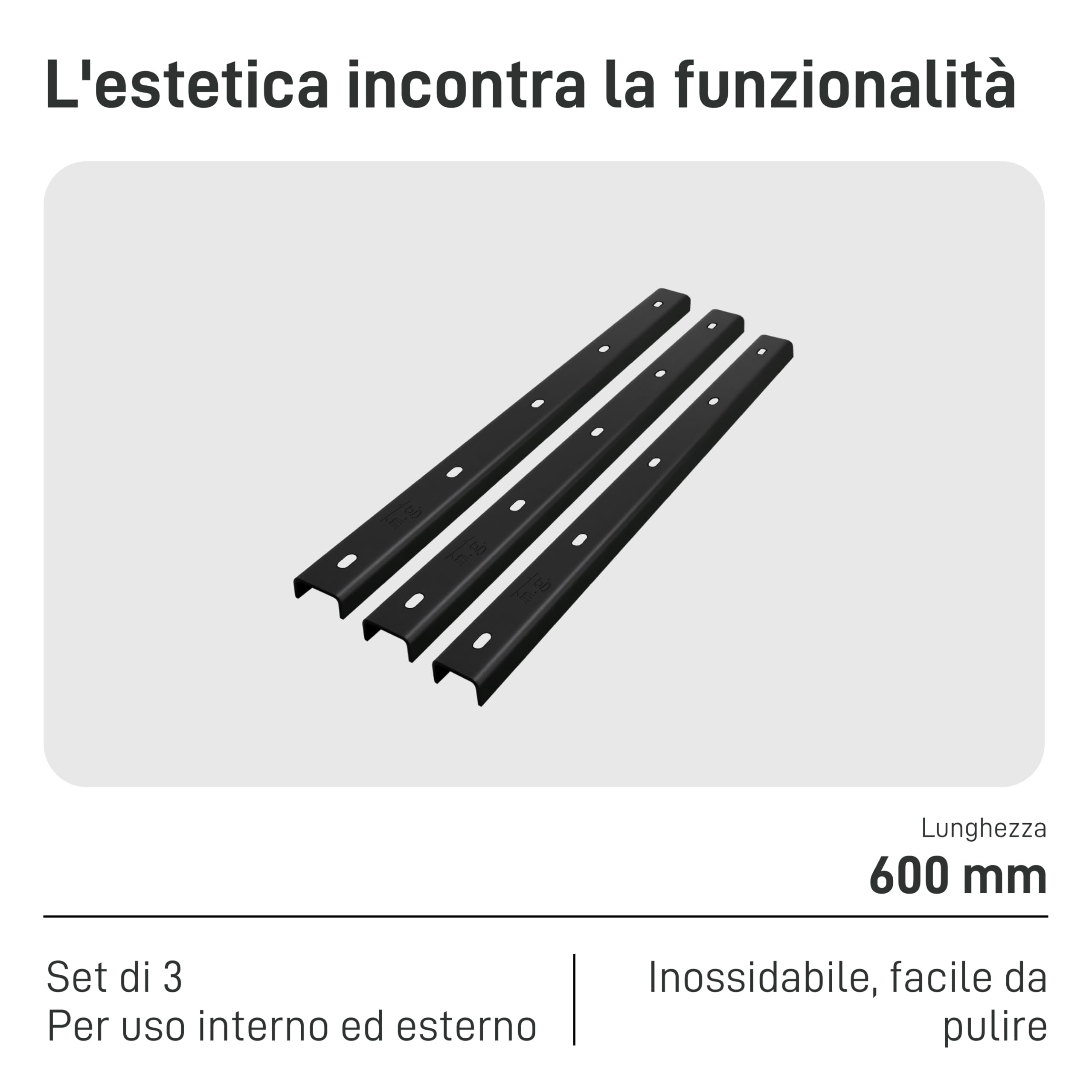 3 strisce a forma di U per tavoli, accessori da tavolo, supporto per profilo, profilo di rinforzo, profilo a U, traverso, profilo a scanalatura (lunghezza 60 cm, set da 3)