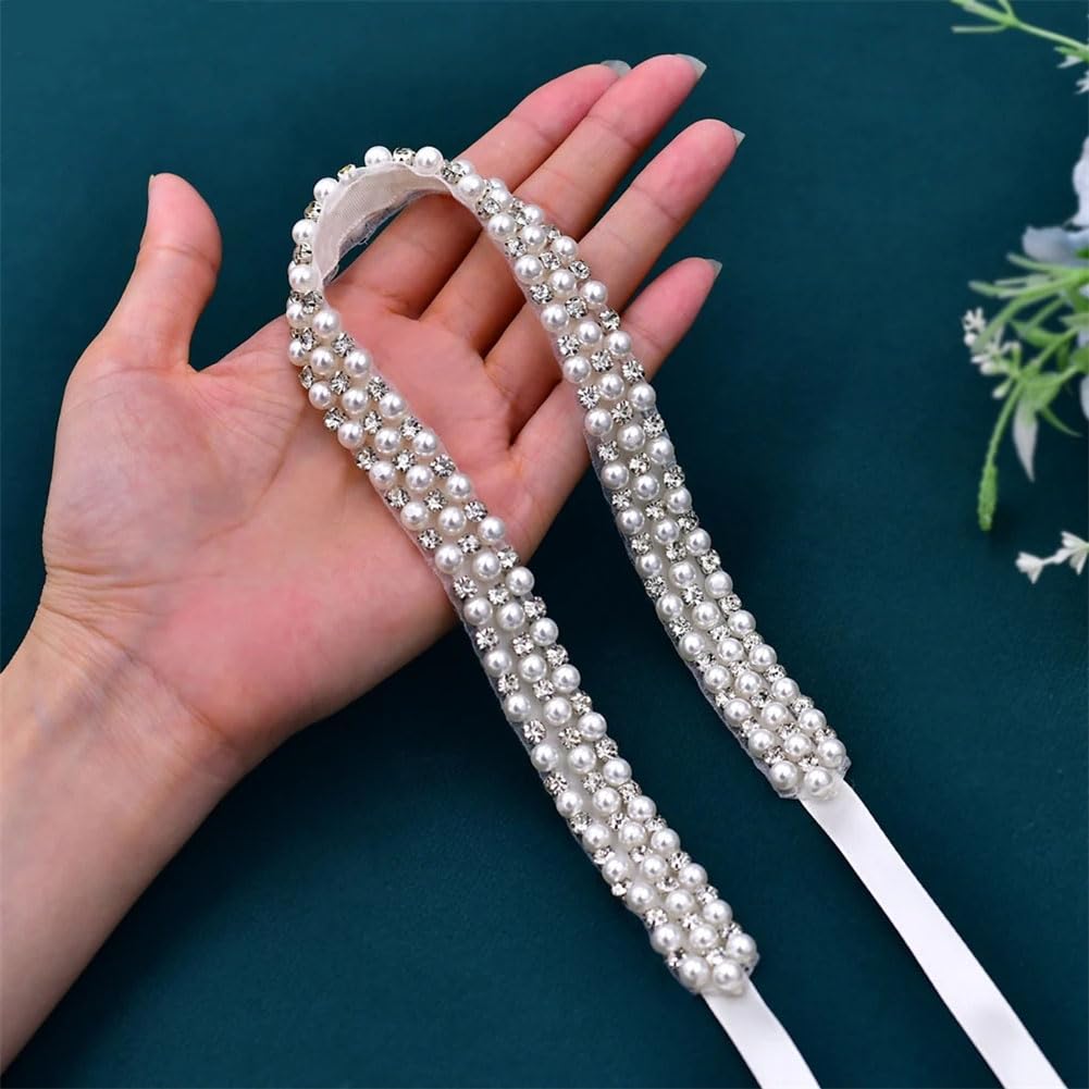 Cinturón de boda hecho a mano, elegante banda de perlas para vestido de fiesta, apliques de diamantes de imitación, accesorios de boda
