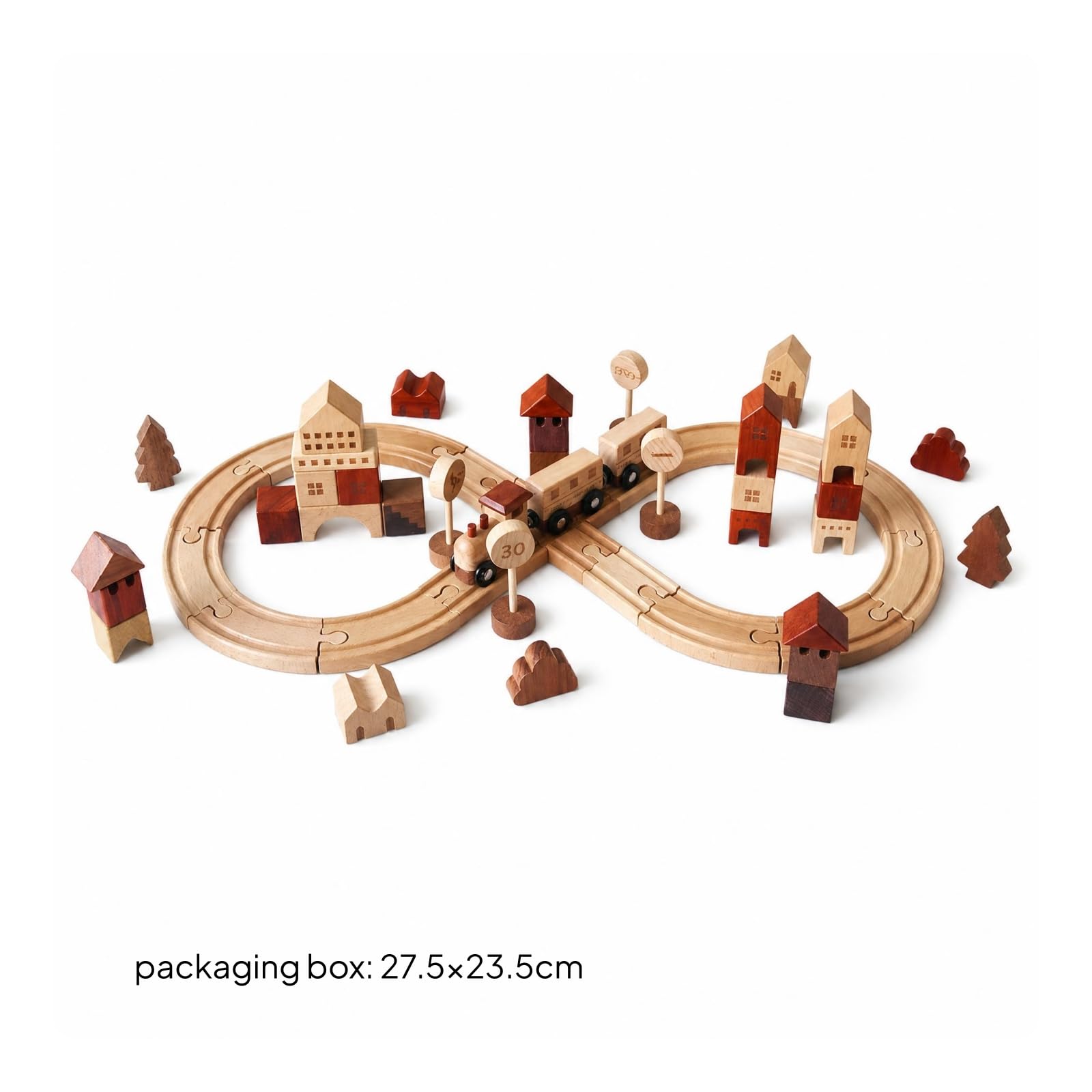 Almencla Kinder Bausteine Holz Eisenbahn Set Zug Spielzeug Strecke Zirkus Wagen Figuren Buchenholz für Vorschule Kinderparty Kinderzimmer Geschenk