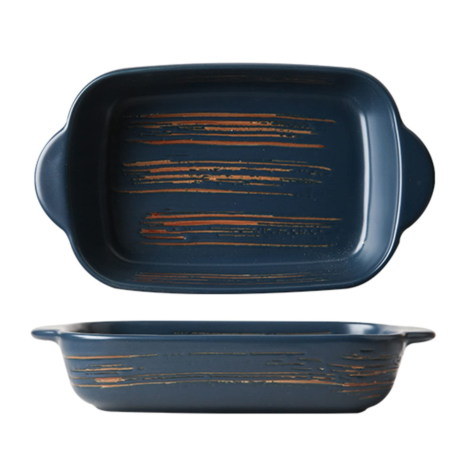 Fuente para lasaña Grande, Profunda, Rectangular, con asa, Juego de 2 sartenes de cerámica para Horno, Fuente de Porcelana para Horno, Apta para Horno, Color Negro, 24 oz(Blu-24oz 700ml)