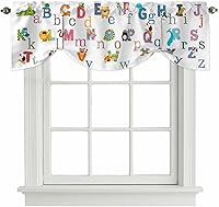 Vista 1 de Cortinas opacas con diseño del alfabeto de animales lindos para niños, cenefa de amarre para ventanas de cocina, decoración de ventana con estampado