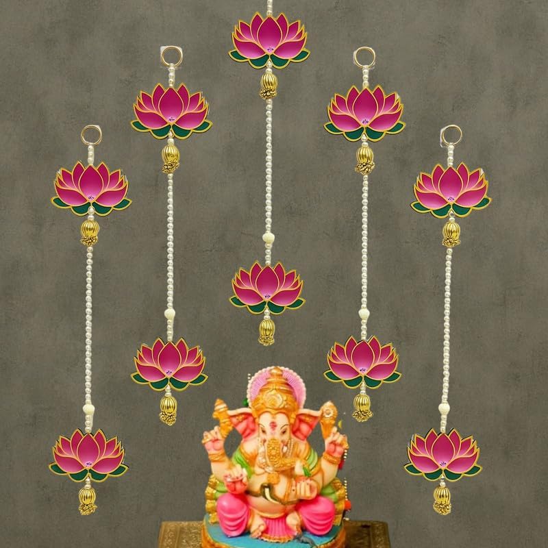 Lotus Hanging Decoration – 24 Inch Floral Toran with Lotus Design (Pack of 1) for Home, Pooja Room, Mandir, Door, Wall, Diwali & Festive Decoration