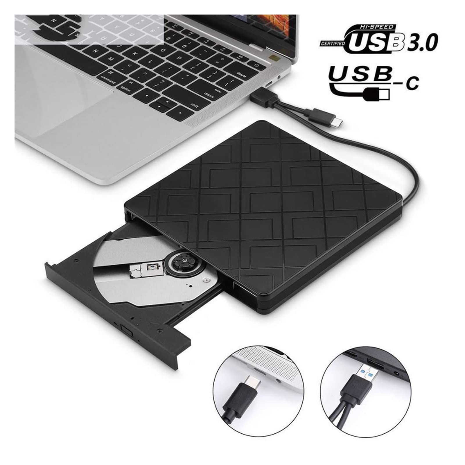 Externo DVD Conducir Usb3.0 Escribe C RW CD Rewriter Burner Portable Drive Player Portátil(USB3.0 Type-c)