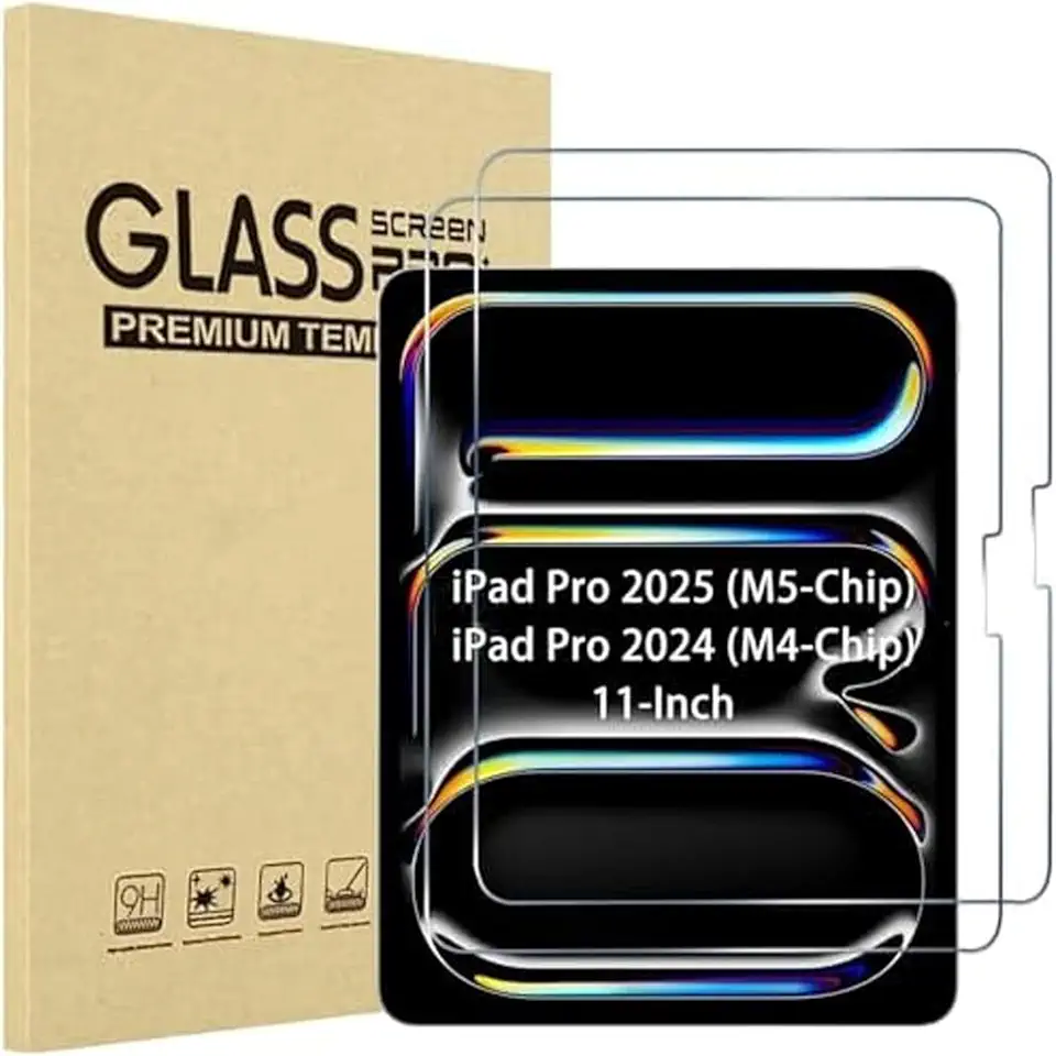 YARUIKE Pacote com 2 Películas Protetoras para iPad Pro M5/M4 [11 polegadas] (2025/2024), Filme de Vidro Temperado 9H+ com Caixa de Instalação Fácil, Compatível com Apple Pencil, Sem Bolhas, Clareza HD, Resistente a Arranhões