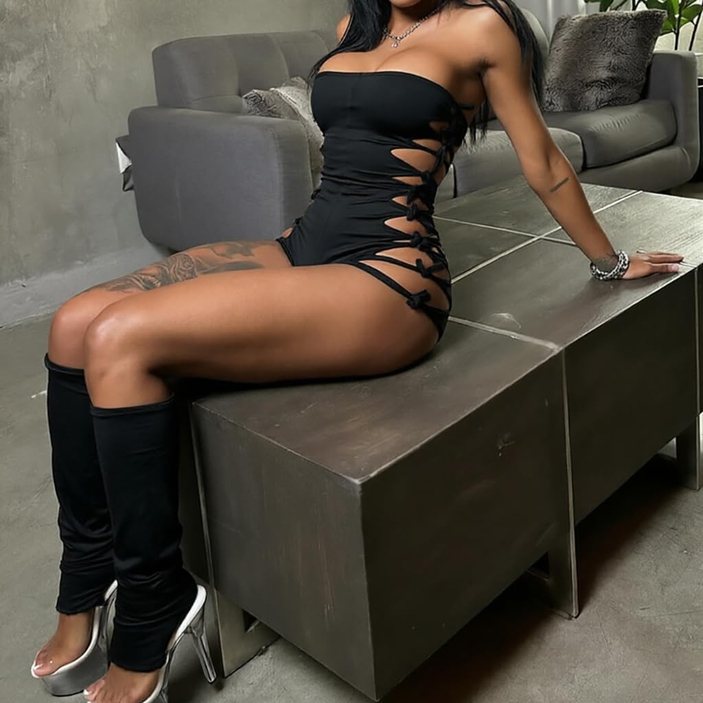 Rompers for Women Sexy Stretchy Hollow Out Backless Going Out Short Jumpsuits One Piece Sexy Club Outfits for Women