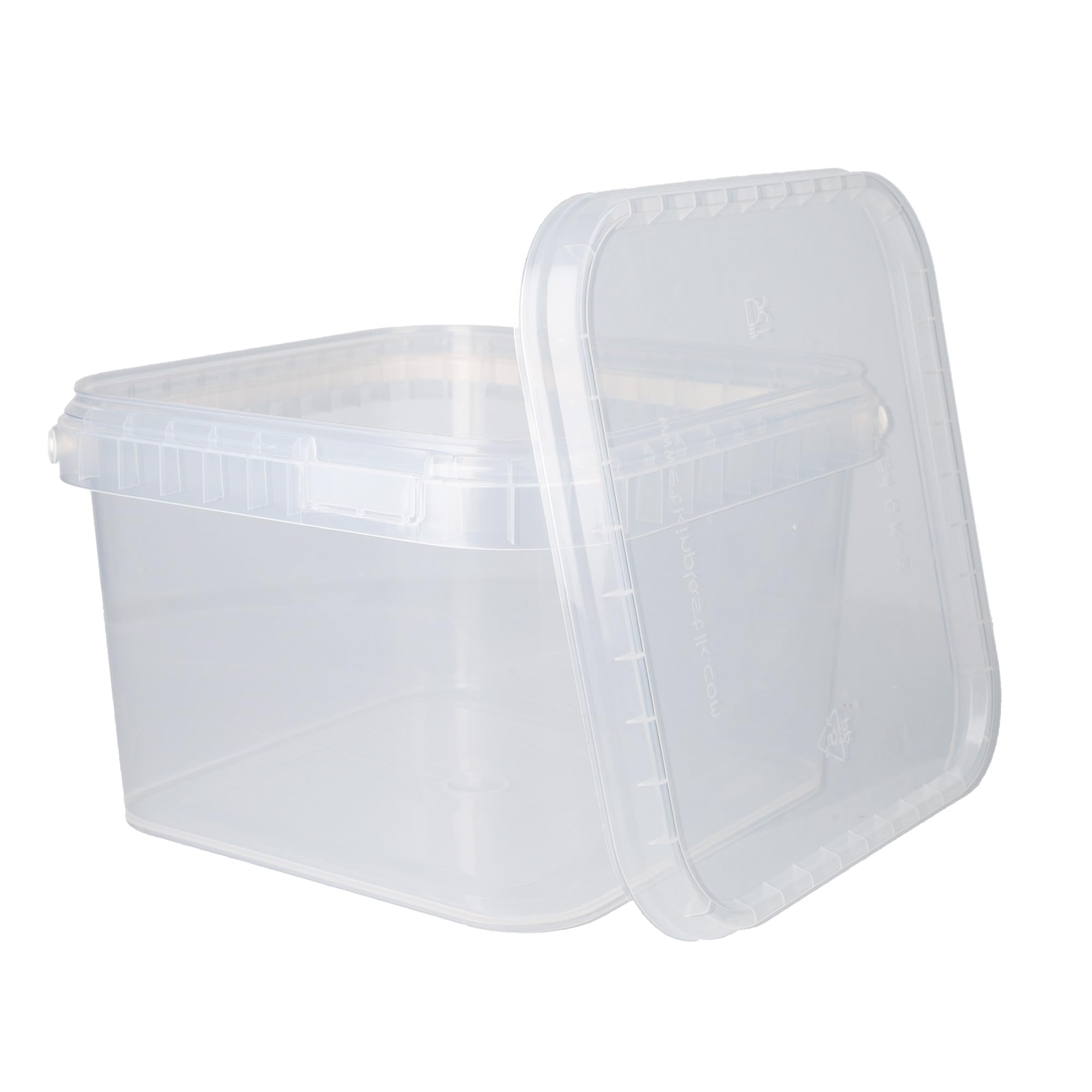FixedByU 50 cubos con tapa, 3 l, transparentes, rectangulares, de plástico, aptos para alimentos, herméticos y estables, vacíos con asa y tapa, aptos para productos químicos y adhesivos en polvo