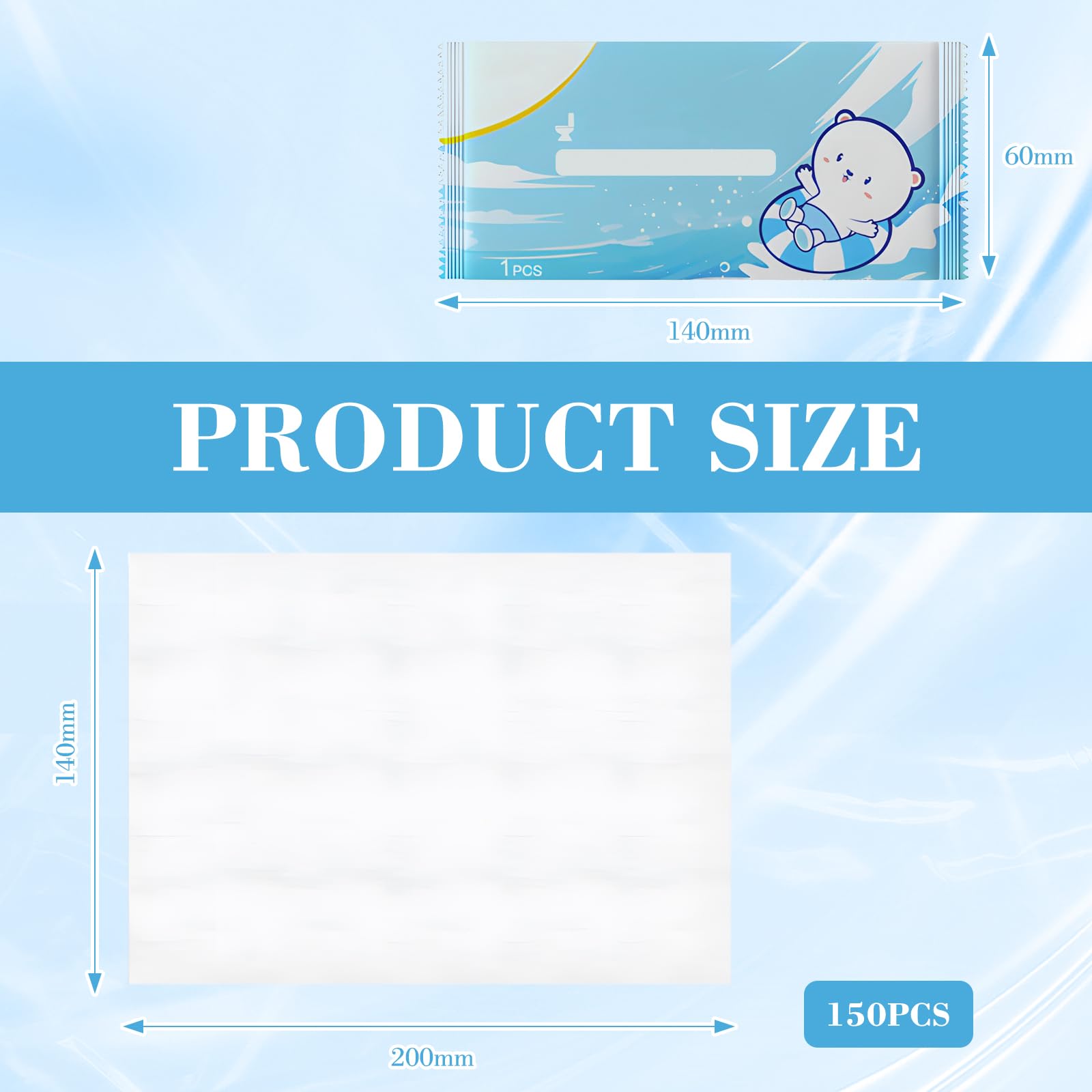 150 Piezas Papel Higiénico Húmedo Tamaño De Viaje, Paños Húmedos Individuales, Papel Higiénico Húmedo Húmedas Individuales, Fórmula De Agua Pura, No Irritante, Apto Para Uso Familiar