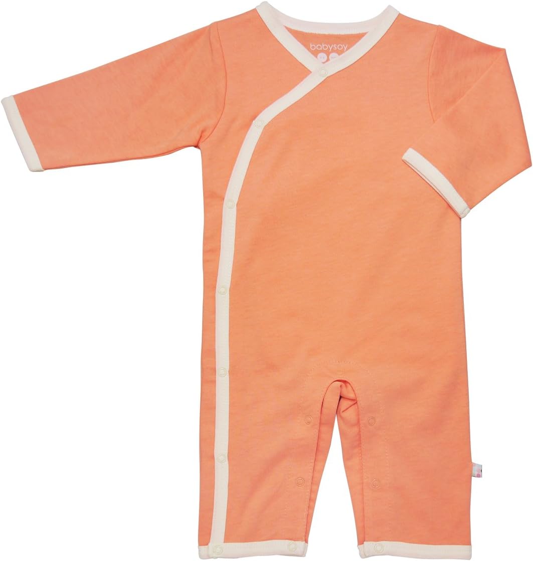 Babysoy Newborn Baby Unisex Kimono Side Snap Long Sleeve Onepiece Romper Coverall