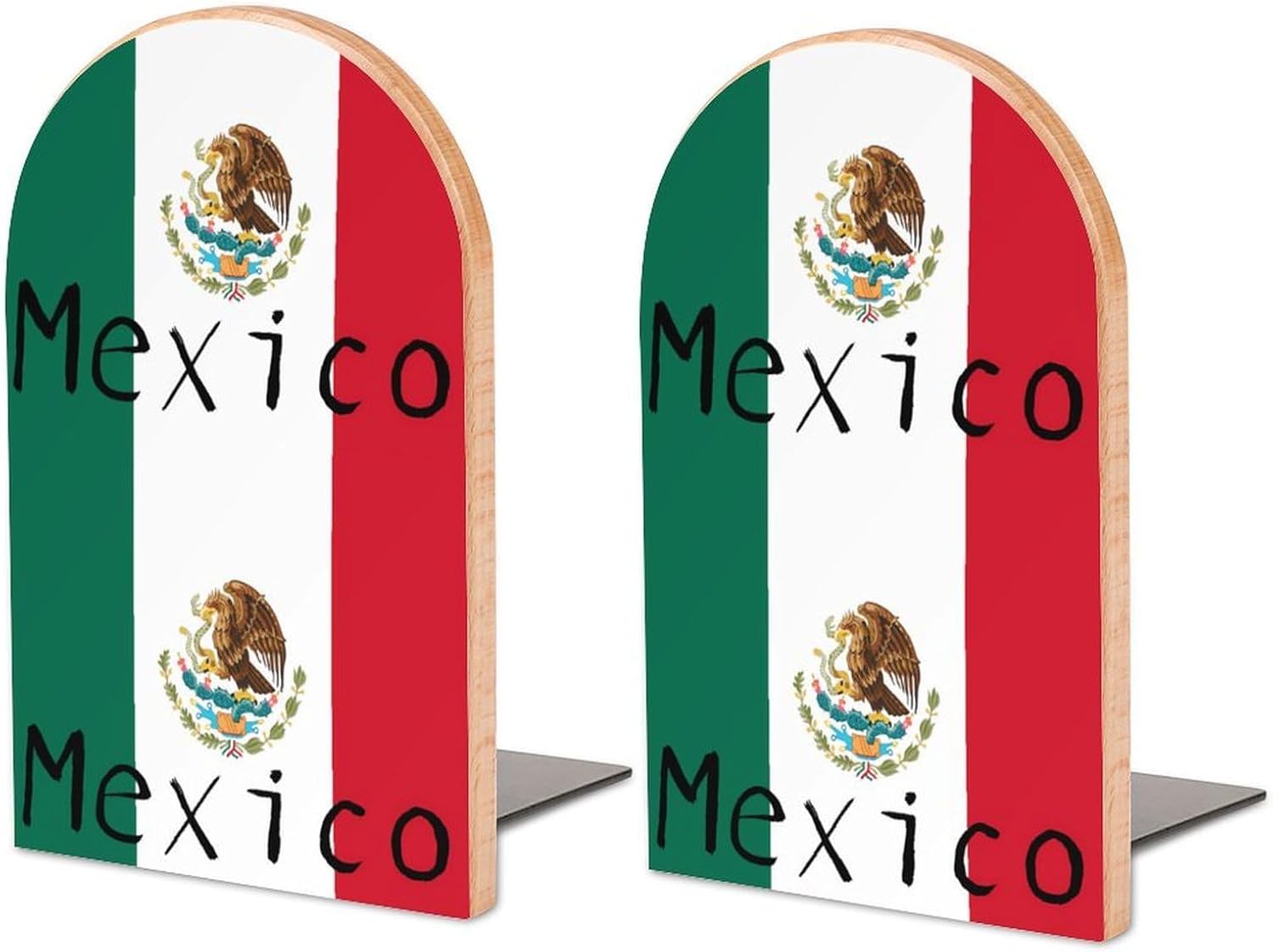 Flag of Mexico Cute Wood Book Ends Decorative Bookends 1 Pair Non-Skid for Shelves Home Office 7 X 5 Inch