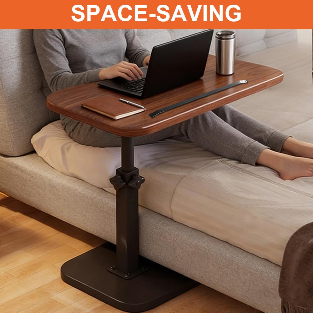 Tavolino girevole a 360°, a forma di C, regolabile in altezza, per soggiorno, con altezza regolabile da 45 a 80 cm, per letto o sedia con fessura per tablet per cellulare (nero)