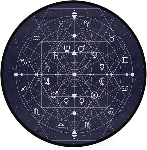 ALAZA Tapete redondo con signo del zodiaco geométrico sobre fondo azul, antideslizante, para dormitorio, sala de estar, decoración del hogar, 3 pies