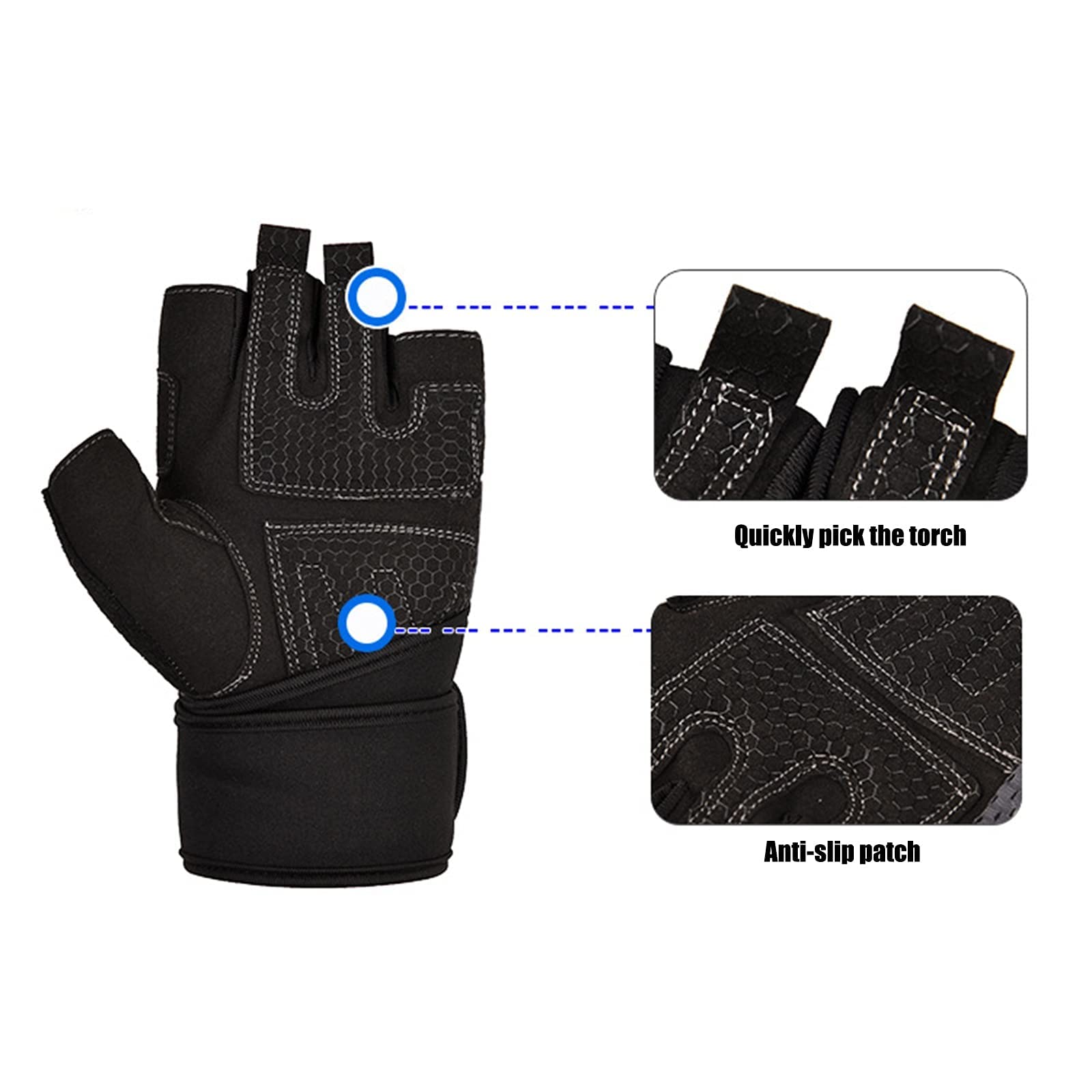Gants d'haltérophilie pour hommes et femmes, sport et fitness avec support pour on respirants pour la moitié des doigts, excellente adhérence pour le fitness, la musculation, l'haltérophilie