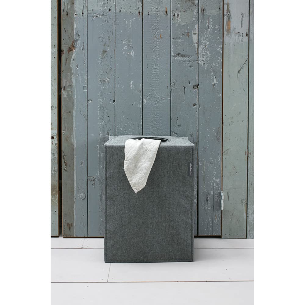 Brabantia - Sac à Linge Rectangulaire - Le Haut Pliable - L'ouverture Quick-Drop - Peu Encombrant - Facile à vider - Gros volume - Poivre Noir - 55 L