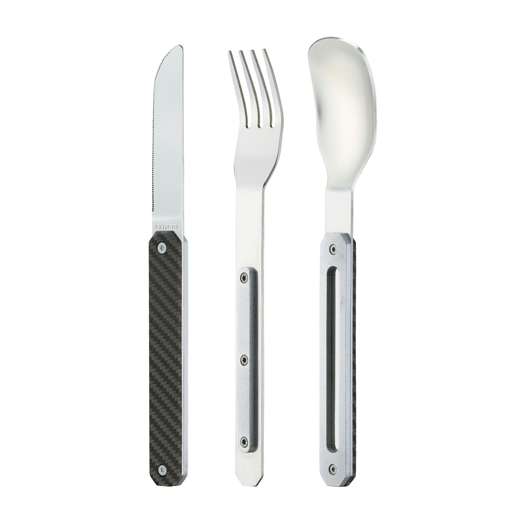 Akinod Posate dritte eleganti gourmet con inserto magnetico (coltello, forchetta e cucchiaio) - magnetic straight cutlery 12H34 mod. MIRROR Carbone
