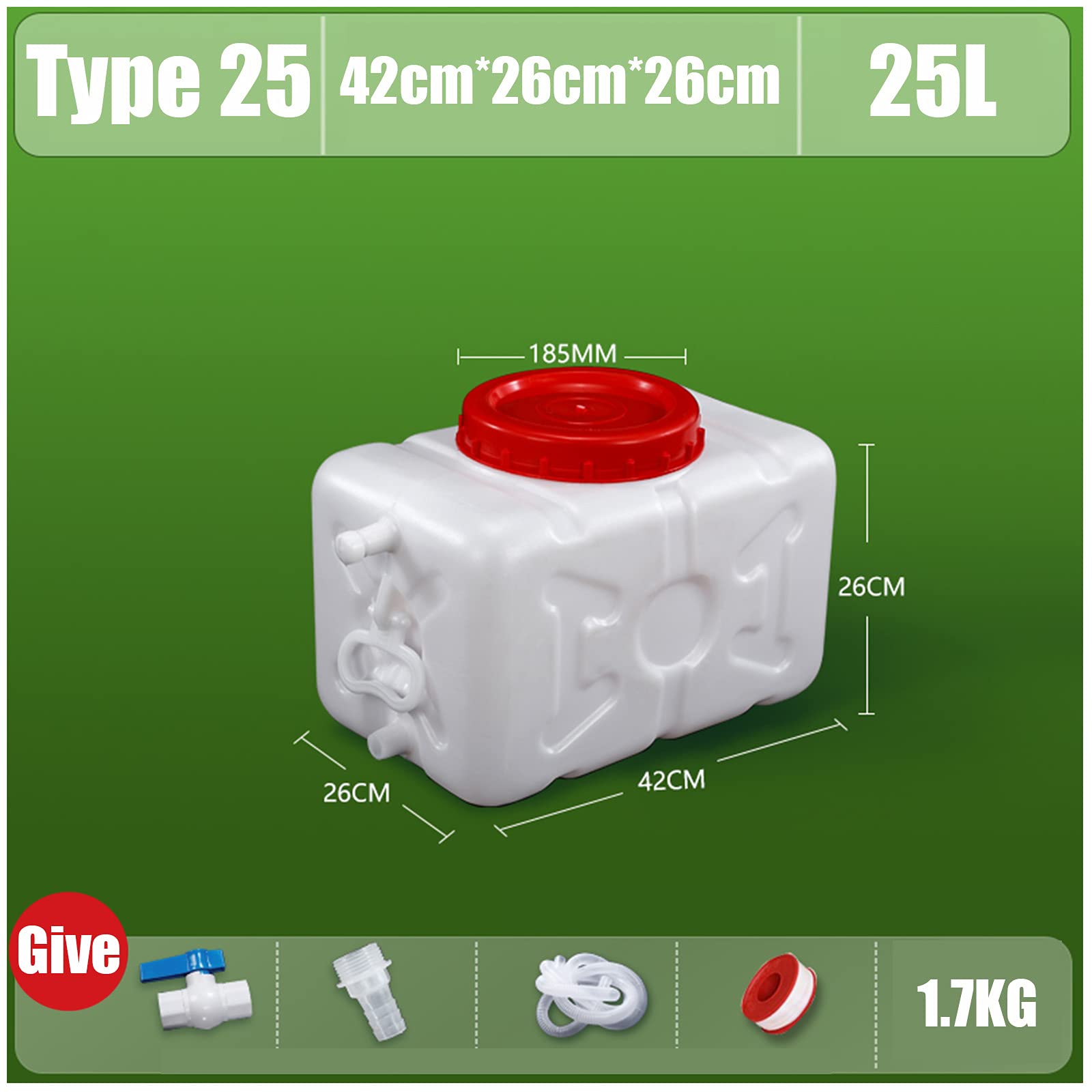 Kanister na wodę kempingową, 25 l/45 l/75 l/145 l, zbiornik na wodę do użytku na zewnątrz, białe, wiadro z tworzywa sztucznego, pogrubiony, prostokątny, poziomy pojemnik na wodę, duży (rozmiar: 25 l)