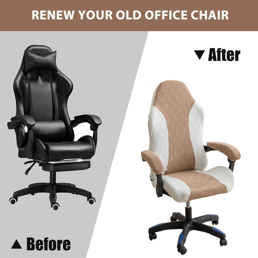 ゲーミングチェアカバー ストレッチオフィスデスクチェアカバー エルゴノミック回転式アームチェアプロテクター（ジッパー付き）オフィス、