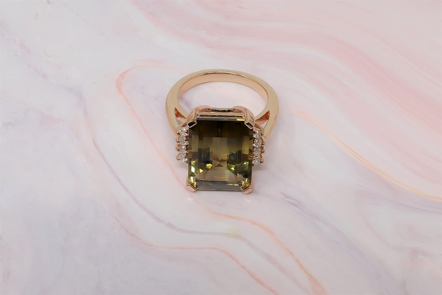 925 Sterling Silver Genuine Smoky Citrine Diamond Ring Rose Gold Plated, Size 7 - Image 3