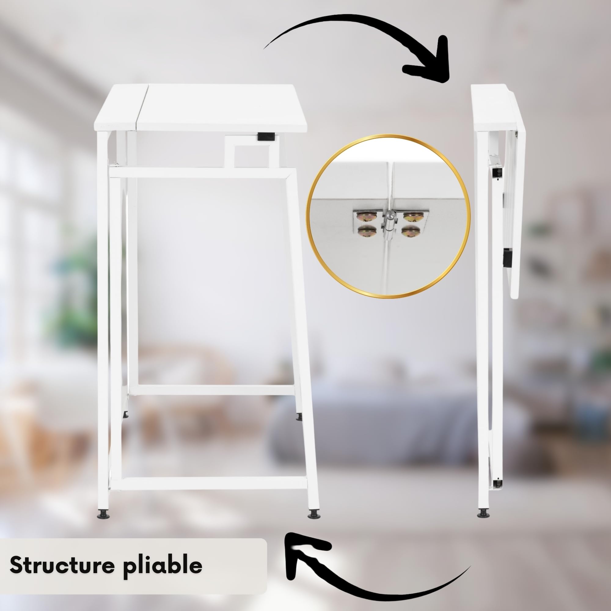 SPRINGOS Bureau blanc avec cadre en métal et plateau en bois, 80 x 40 cm, pliable, charge maximale : 30 kg, pieds réglables en hauteur, montage facile, table de travail moderne