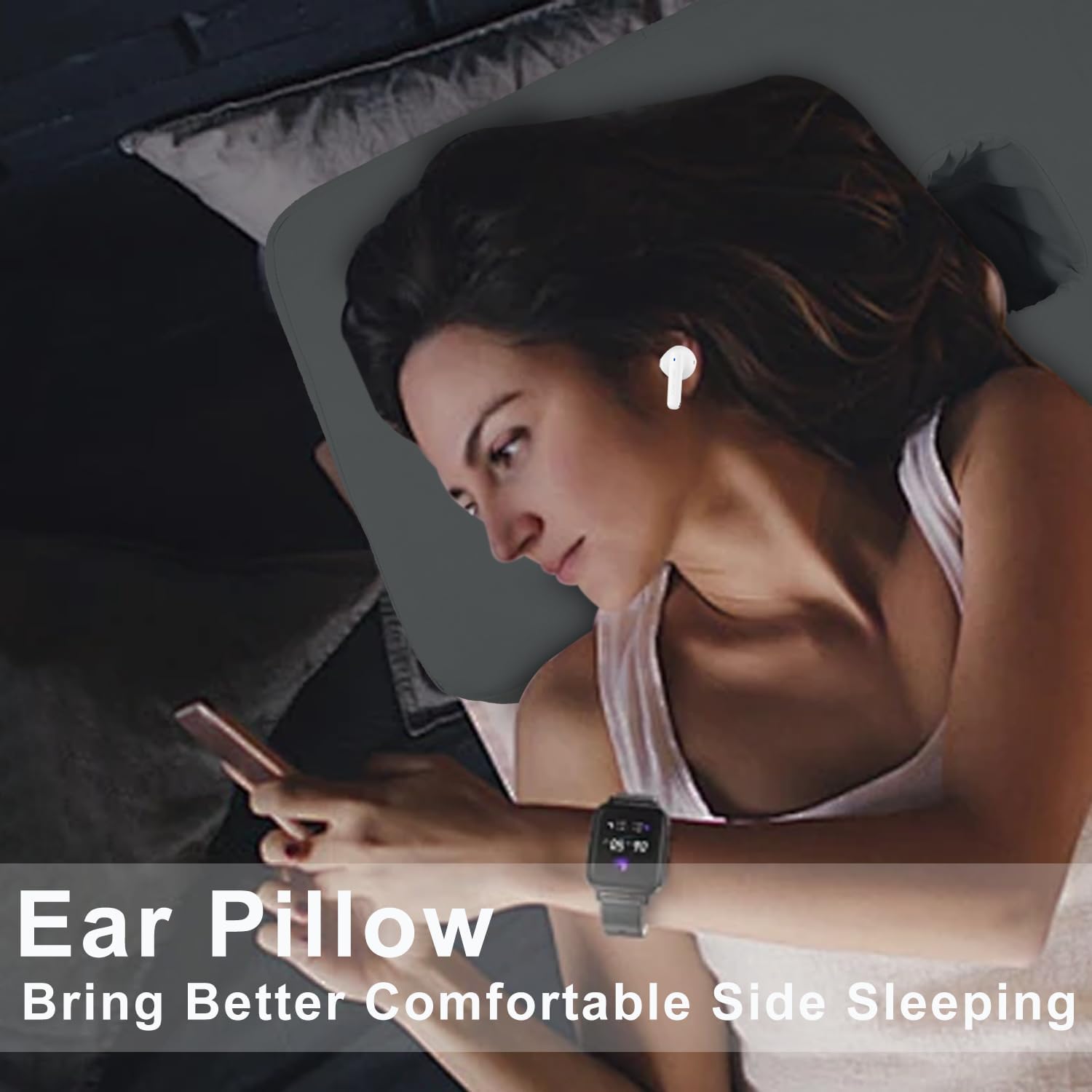 Ear Piercing Pllow for Side Sleepers,Comfort Pllowwith Ear Hole,Memory Foam EarPllow with Cool Coverfor Side Sleeping Ear Pain Relief (Grey-4.7" Height, Two Holes 23.62"x14.17")