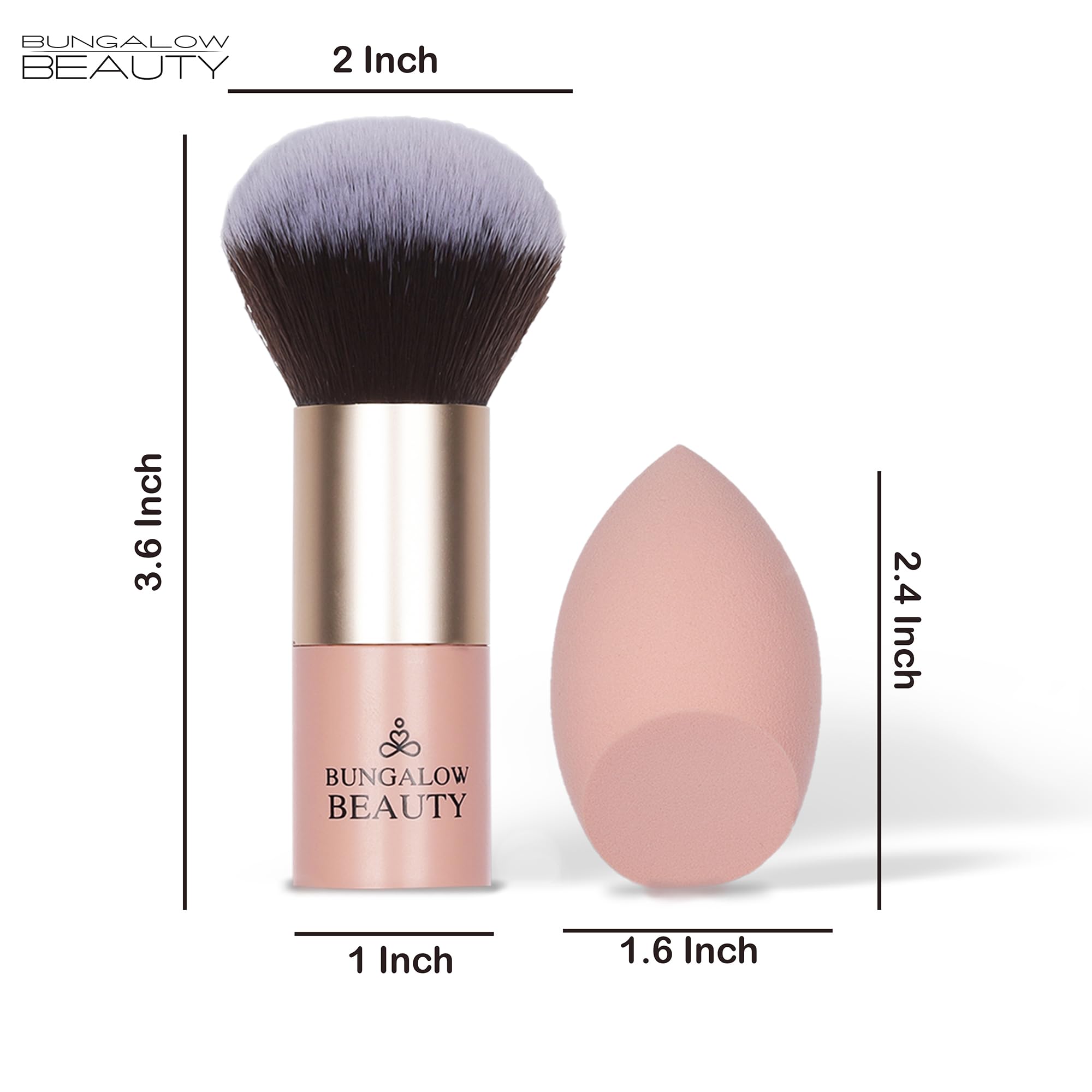 BUNGALOW BEAUTY Kabuki Brush & Blender Set – Premium Flat Top Foundation Brush with Soft Synthetic Bristles and Beauty Sponge – Flawless Makeup Application for Liquid, Cream & Powder – Professional Face Brush Kit 3